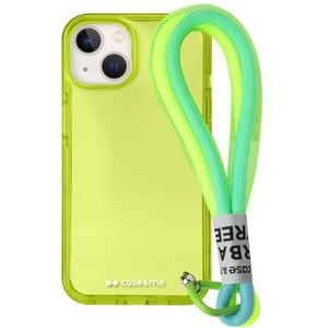 case&me Coque avec cordon Urban pour iPhone 14 Plus, cordon polyvalent amovible, coque transparente colorée, coque fashion, jaune