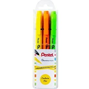 Pentel illumina Flex SLW11 markeerstift, twee punten, geel, oranje en groen, 3 stuks