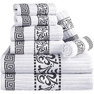 SUPERIOR Set van 8 sterk absorberende katoenen handdoeken in boho-stijl voor badkamer, jacquard-rand met dobby rand, gezichtshanddoeken, 33 x 33 cm, handdoeken