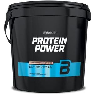 BioTechUSA Protein Power - Hoog eiwitgehalte, suikervrij, lactosevrij, glutenvrij, met toegevoegde creatine, 4 kg, aardbei en banaan
