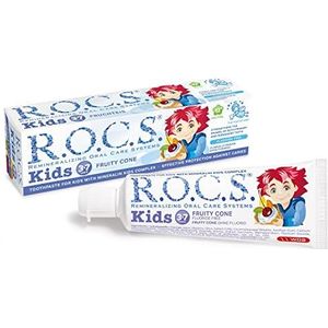R.O.C.S. Toothpaste for Kids Fruity Cone - Ice Cream Flavor - Fluoride Free - Safe if Swallowed - For milk and first permanent teeth