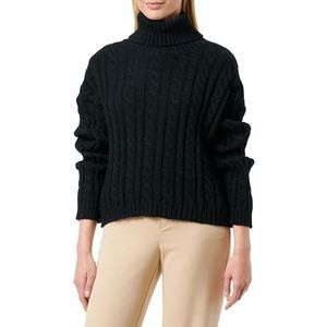 myMo Pull en Tricot Texture Col Haut pour Femme Acrylique Noir Taille XS/S Pull, Noir, XS