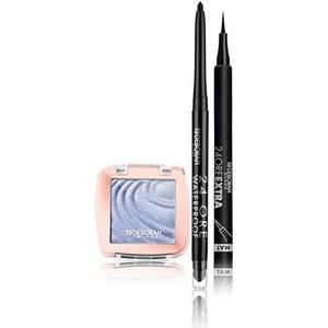Deborah Milano - 24 uur automatische waterdichte oogmake-up set 01 zwart, Color Lovers 06 Light Blue Sky oogschaduw romige Long Lasting en 24 uur extra matte eyeliner pen,