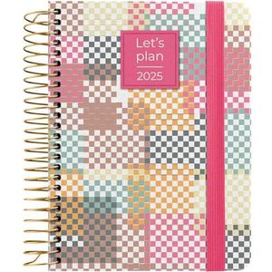 Grafoplás Weekplanner 2025 A6, model Pixel, Spaans, spiraalbinding, hardcover met stof, elastische sluiting, met stickers, pictogrammen en berichten, FSC