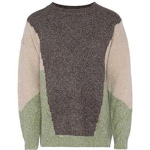 Tanuna Damen Lockerer Rundhalsausschnitt in Kontrastfarbe Pullover Sweater, Vert, multicolore., M