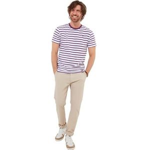 Joe Browns T-shirt à col rond rayé classique pour homme, blanc/violet, coupe droite, M, blanc/violet, M