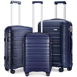 Kono Set van 3 hardcase met TSA-slot en 4 zwenkwielen (marineblauw), marineblauw, set van 3, bagagesets met zwenkwielen, Navy Blauw, Bagagesets met zwenkwielen