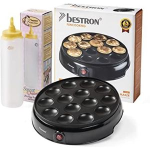 Bestron Poffertjesmaker - Voordeelverpakking met 700 ml deegfles - ideaal voor Kerstmis, Pasen of kinderverjaardagen - retro design - 800 watt - kleur: zwart/geel