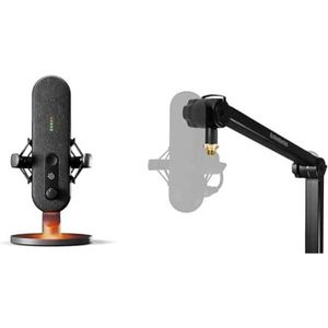 SteelSeries Alias USB-microfoon voor pc + SteelSeries Alias microfoonstang – 3 x grotere capsule voor games, streaming en podcasters – ruisonderdrukking door AI – 360 graden draaibaar – bureauklem