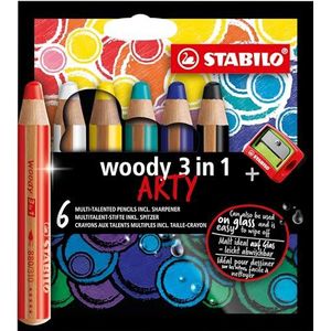 STABILO Kleurpotlood - woody 3-in-1 - kartonnen etui ARTY x 6 potloden + 1 puntenslijper - Arty serie