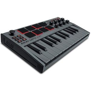 AKAI Professional MPK Mini MKIII | 25-toetsen USB MIDI Keyboard Controller met 8 lichtgevende drumpads, 8 draaiknoppen en inclusief muziekproductie software (Grijs)
