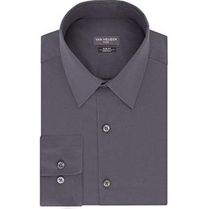 Van Heusen Herenoverhemd slim fit flexibele kraag stretch heren slim fit slim fit slim fit slim fit stretch solide, Houtskool