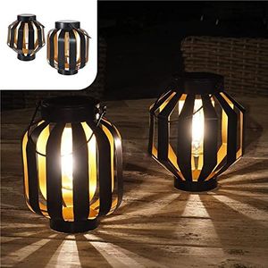 Gadgy Zonnelampen voor buiten, 2 stuks, zwart/goud metaal, solarlampen met led-gloeilampjes, lantaarn voor de tuin, decoratieve lampen voor buiten