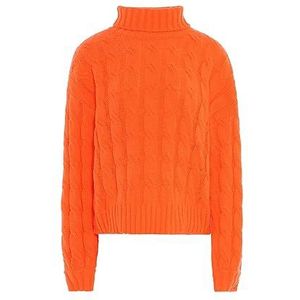 myMo Pull à col roulé en tricot solide tressé pour femme en polyester Orange Taille XS/S, Orange, XS