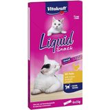 VITAKRAFT - Liquid Snack - Kattentraktaties met kip + Taurine - Vloeibare kattenvoeding - Caloriearm - 6 versheidszakjes van 15 g