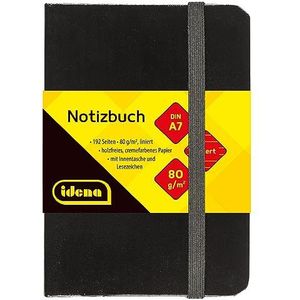 Idena 10033 - notitieboek DIN A7, gelinieerd, crèmekleurig papier, 192 pagina's, 80 g/m² - zwarte harde kaft
