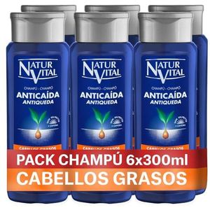 NaturVital Set van 6 anti-haaruitval shampoo voor vettig haar, zonder parabenen en siliconen, voorkomt haaruitval, natuurlijke versterking, voor mannen en vrouwen, 6 x 300 ml