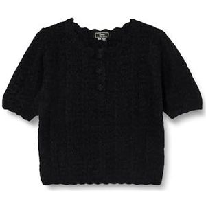 faina Women's Femme Mince Creux Vintage Crochet Tricot Manches Courtes Noir Taille XL/XXL Pull Sweater, Noir, XL