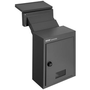 VEVOR Brievenbus, wandinbouw, 320 x 158 x 430 mm, postbus voor aan de muur, 70 tot 200 mm, van robuust staal, combinatieslot voor brieven, sleutelcheques, huis, kantoor, zwart