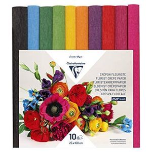Clairefontaine 995001C Verpakking met 10 rollen, 25 x 100 cm, 160 g, voor het knutselen van bloemen, verschillende kleuren