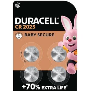 Duracell 2025 lithium-knoopcel, 3 V, 4 stuks, met baby-Secure-technologie, voor sleutelhangers, weegschalen en draagbare en medische apparaten (DL2025/CR2025)