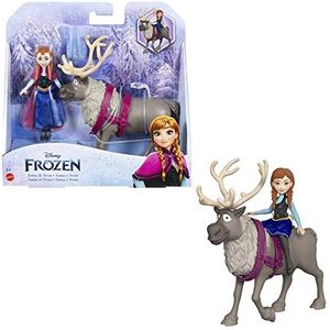 Disney Frozen minipop met beweegbare Anna met iconische outfit, afneembare rok en cape en rendierfiguur, speelgoed voor kinderen, vanaf 3 jaar, HLX03