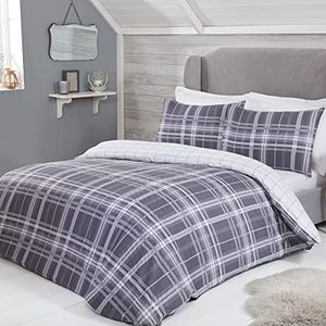 Sleepdown Omkeerbare beddengoedset met dekbedovertrek en kussenslopen, ruitpatroon, katoen, polyester, grijs, kingsize