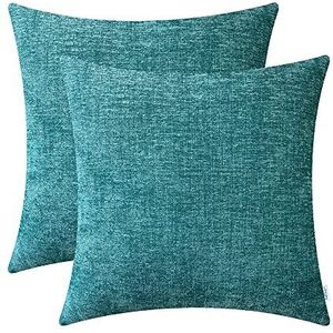 CaliTime Set van 2 kussenslopen 40 cm x 40 cm chenille teal Solid Dyed Soft