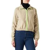 Urban Classics Sport Dames Shorts Piped Track Jacket Trainingsjack voor dames, Concrete/Electriclime