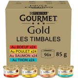 GOURMET Gold Les Timbales: rundvlees, kip, zalm, tonijn – verpakking 96 x 85 g