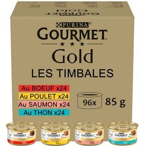 GOURMET Gold Les Timbales: rundvlees, kip, zalm, tonijn – verpakking 96 x 85 g