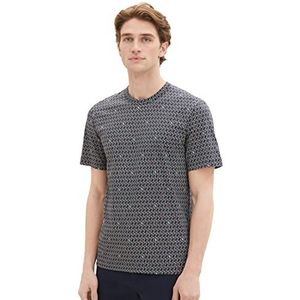 TOM TAILOR T-shirt en coton pour homme avec imprimé intégral, 32297-bleu marine Grid Design, XL