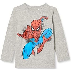 Name It Nmmoktav Spiderman Ls Top Mar T-shirt met lange mouwen voor jongens, grijs gemêleerd, 98, Grijs melange