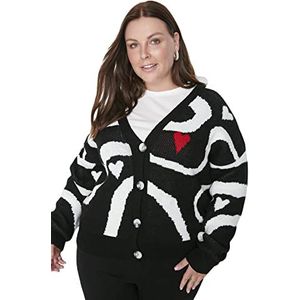 Trendyol Standaard gebreide jas met reverskraag in hartvorm grote maat sweater dames, zwart, XL oversized, zwart.