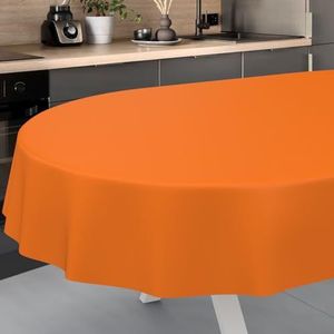 Afwasbaar tafelzeil, tuintafelkleed, voor buiten, binnen, ovaal, met afgesneden rand, oranje, 220 x 140 cm