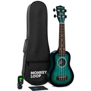 Monkey Loop Jungle Pack Blue Ukulele Sopraan (Ukelele, etui, stemapparaat, baard en suède reiniger)