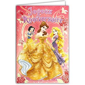 Disney Prinsessenkaart Happy Birthday-jurken met pailletten, envelop, roze, het mooie en het beest, sneeuwwitje, Rapunzelbal, bloemen, feestcadeau voor meisjes en kinderen, illustratie, jeugd, 120345