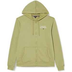 Tommy Hilfiger Fz Hwk zware gebreide hoodie voor heren, Verwassen olijfgroen