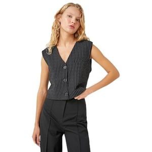 Koton Débardeur court pour femme avec col en V et boutons, Black Stripe (9s9), 36