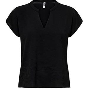 JdY Damesblouse met korte mouwen, effen, basic T-shirt, V-hals, JDYLION top blouse, zwart.