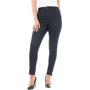 M17 Dames jeans met hoge taille casual skinny fit van katoen met zakken, zwart.