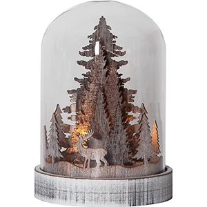EGLO Led-kerstdecoratie, bosmotief, met timer en verlichting op batterijen, hout, kunststof en glas, bruin en transparant, warmwit, 12,5 x 17,5 cm