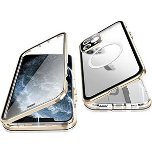 Jonwelsy Beschermhoes voor iPhone 11 Pro, 360 graden bescherming, magnetische adsorptie, case, bumper, metaal, voor glas en achterkant, mat, polycarbonaat, beschermhoes voor 11 Pro 5,8 inch (goud)
