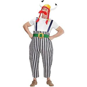 Widmann - Gaulier-kostuum, maxi-broek met bandjes, riem, helm met vlechten, snor, Viking, themafeest, carnaval