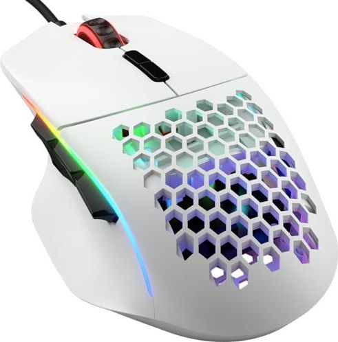 Glorious PC Gaming Race Model I - PC Gaming muis met kabel en BAMF-sensor (19000 DPI) - Ergonomische muis, speciale duimsteun en verwisselbare zijtoetsen (Wit)