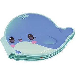 Janod - Walvis badboek – badspeelgoed voor baby's – 8 geïllustreerde pagina's – kruipboek in walvisvorm – vanaf 10 maanden, J04720