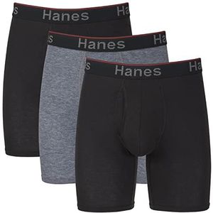 Hanes Comfort Flex Fit boxershorts voor heren, verpakking van 3 stuks, rechte pasvorm, lange pijpen, grijs/zwart, S, Verschillende kleuren.