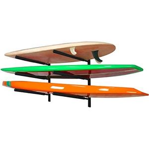 Yes4All Robuuste stalen muurbeugel met 3 niveaus voor surfplank met gevoerd schuim, opslag en presentatie, surfplanken, snowboards, longboards, zwart, verstelbare afstand
