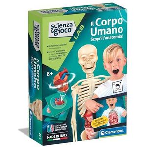 Clementoni - Science Lab-Het menselijk lichaam menselijke anatomie, model skelet en organen om in elkaar te zetten, wetenschappelijk spel 8 jaar, app augmented reality, in Italiaans, gemaakt in