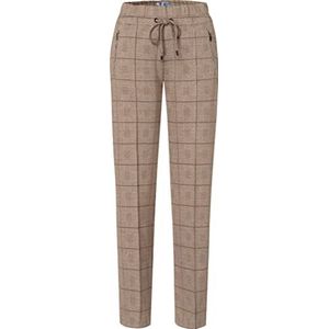 Raphaela by Brax Style Peggy Flared Glencheck Jersey Slim Damesbroek, Camel Ecru